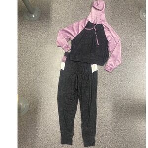 Pink Republic Girls Two Piece Velour Hoodie Jogger Set Size M Lilac Black